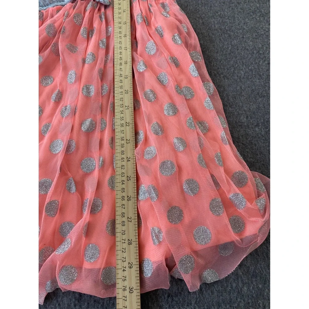 Justice Girls Denim and Coral Pink Tulle Glitter Polka Dot Dress Size 12